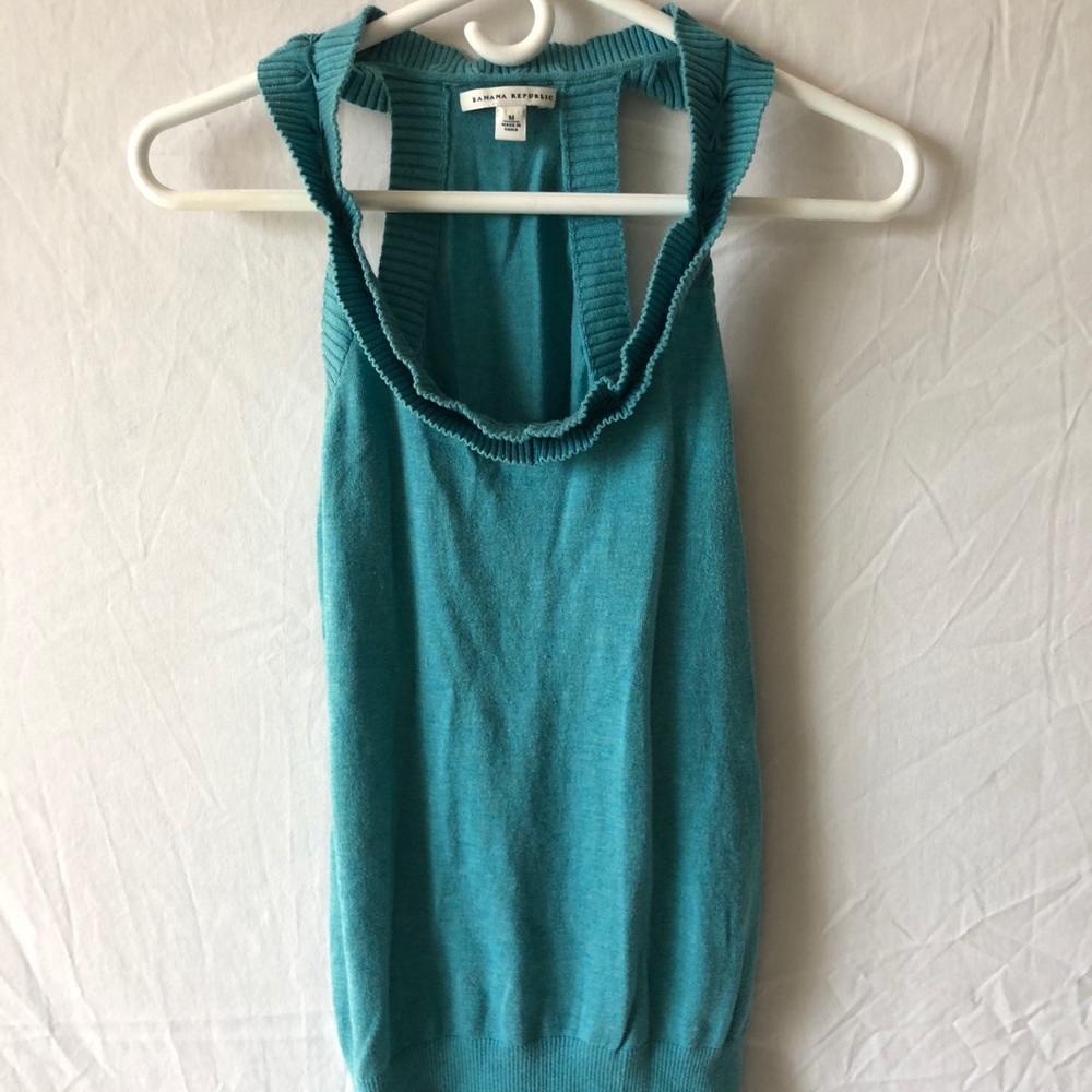Teal Blue/Aqua Banana Republic Ruffle Neck Tank